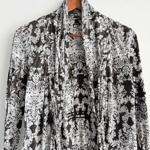 REI Lightweight Open Button Front Paisley Charcoal Gray/White Cardigan Sz Medium